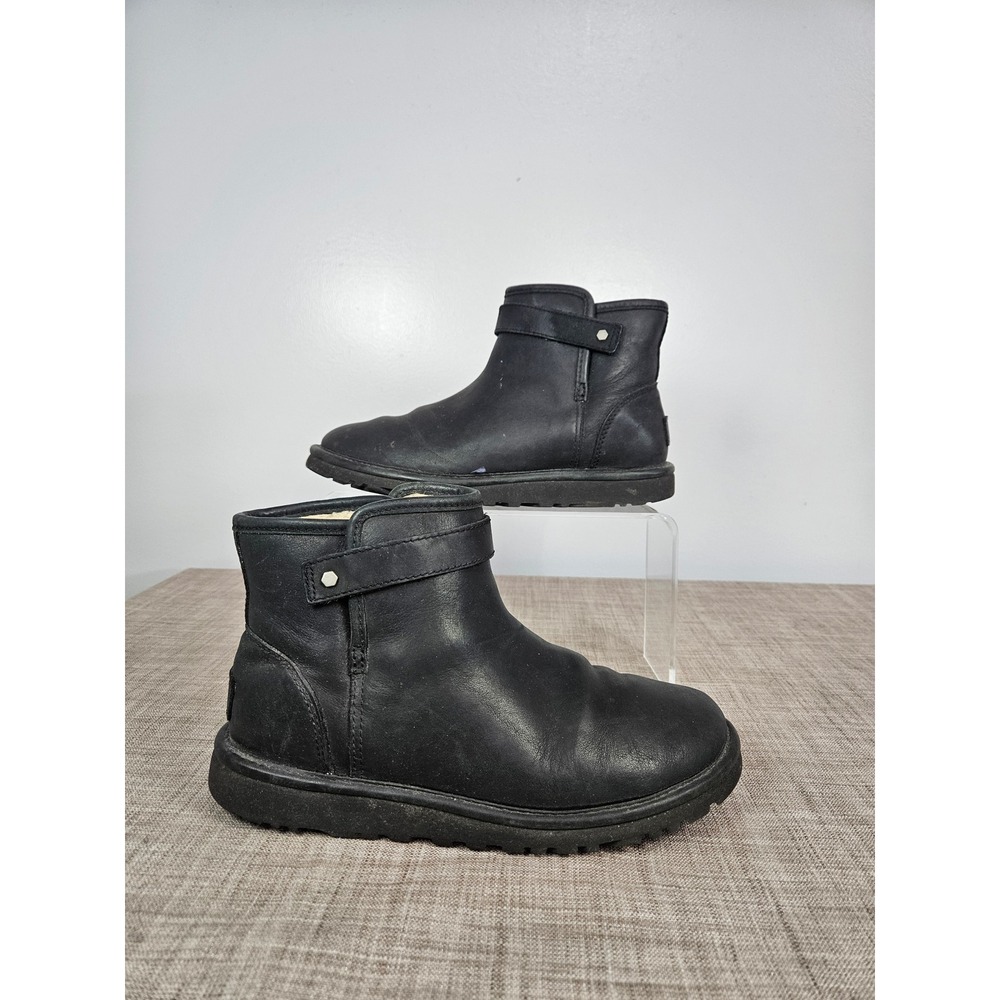UGG Kristabelle Black Leather Shearling Ankle Moto Boots 1013000 Womens 7
